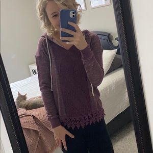 Purple casual hooded sweater lace, XS